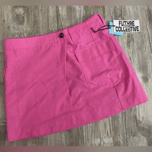 Future Collective Size 26 Pink Cargo Pockets Mini Wrap Skirt Cotton Blend - Picture 4 of 7